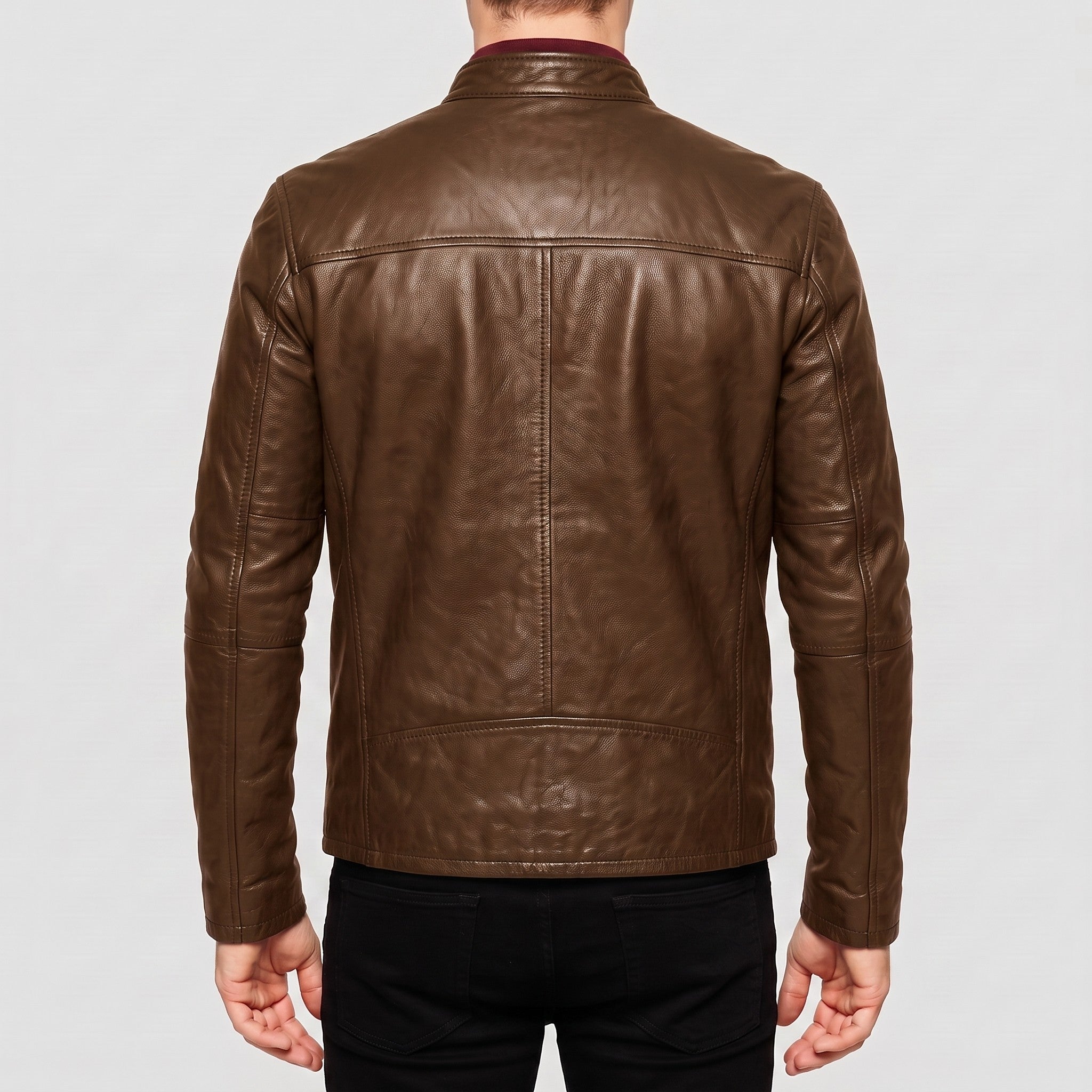 Men's Brown Leather Cafe Racer Jacket — Appleford