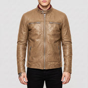 Men's Tan Leather Cafe Racer Jacket — Appleford