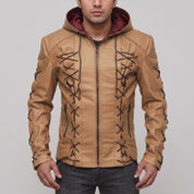Men's Tan Hooded Leather Jacket — Bretherton