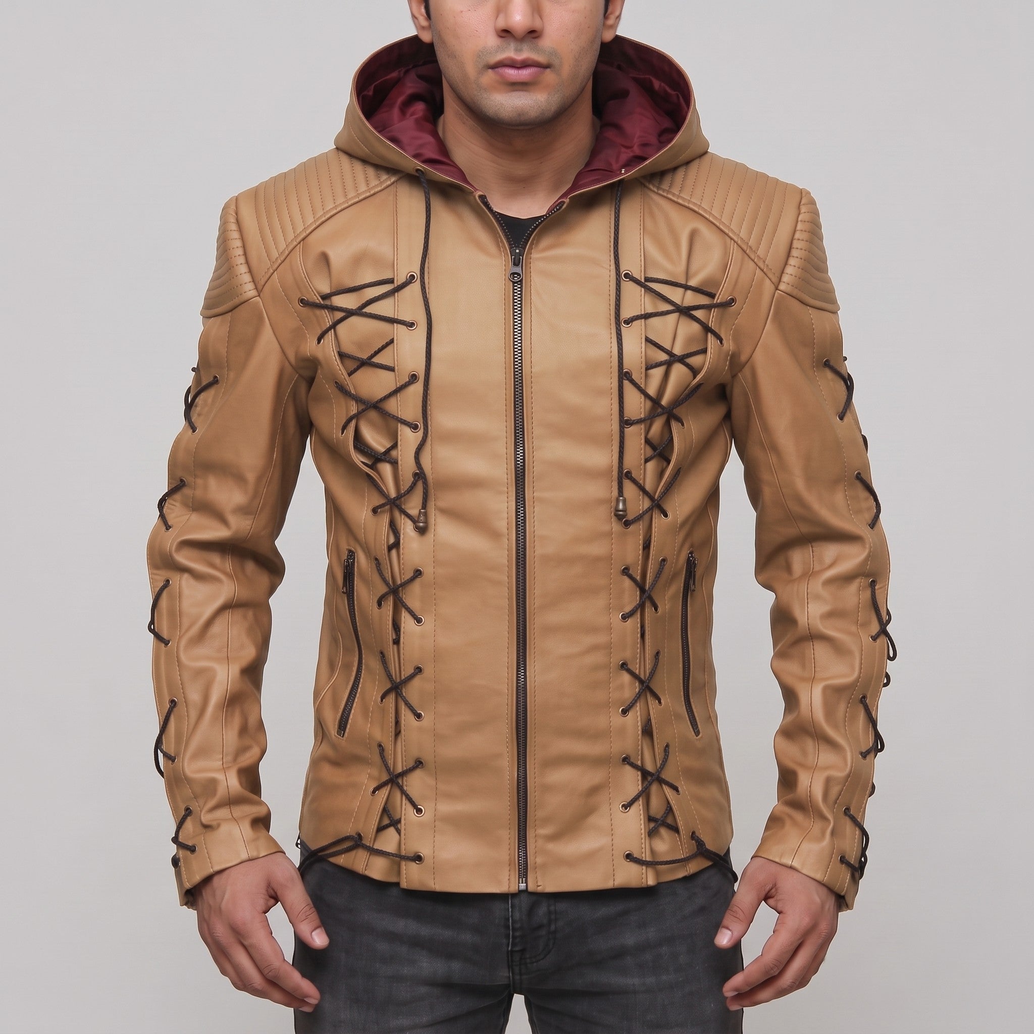 Men's Tan Hooded Leather Jacket — Bretherton