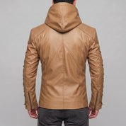 Men's Tan Hooded Leather Jacket — Bretherton