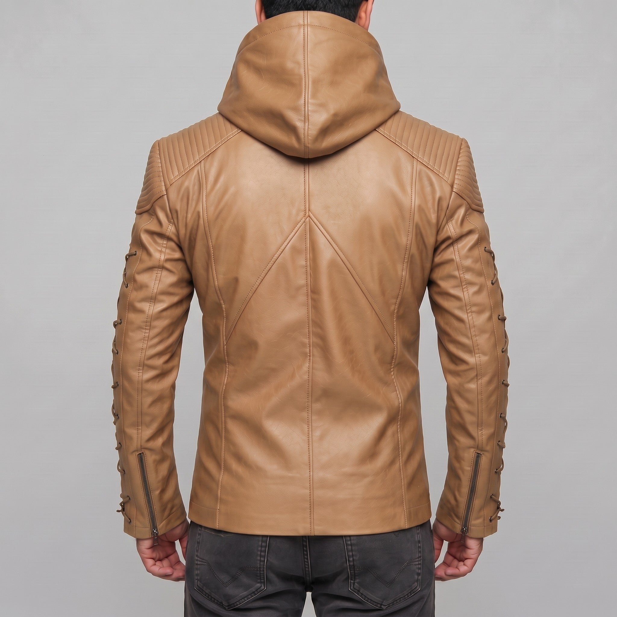 Men's Tan Hooded Leather Jacket — Bretherton