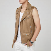 Men's Tan Belted Leather Perfecto Biker Vest — Loxley