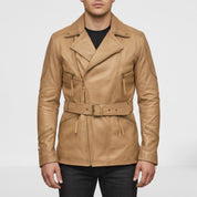 Men's Tan Belted Leather Biker Jacket — Twickenham