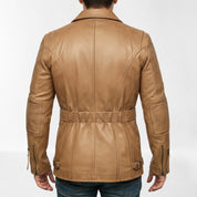 Men's Tan Belted Leather Biker Jacket — Twickenham