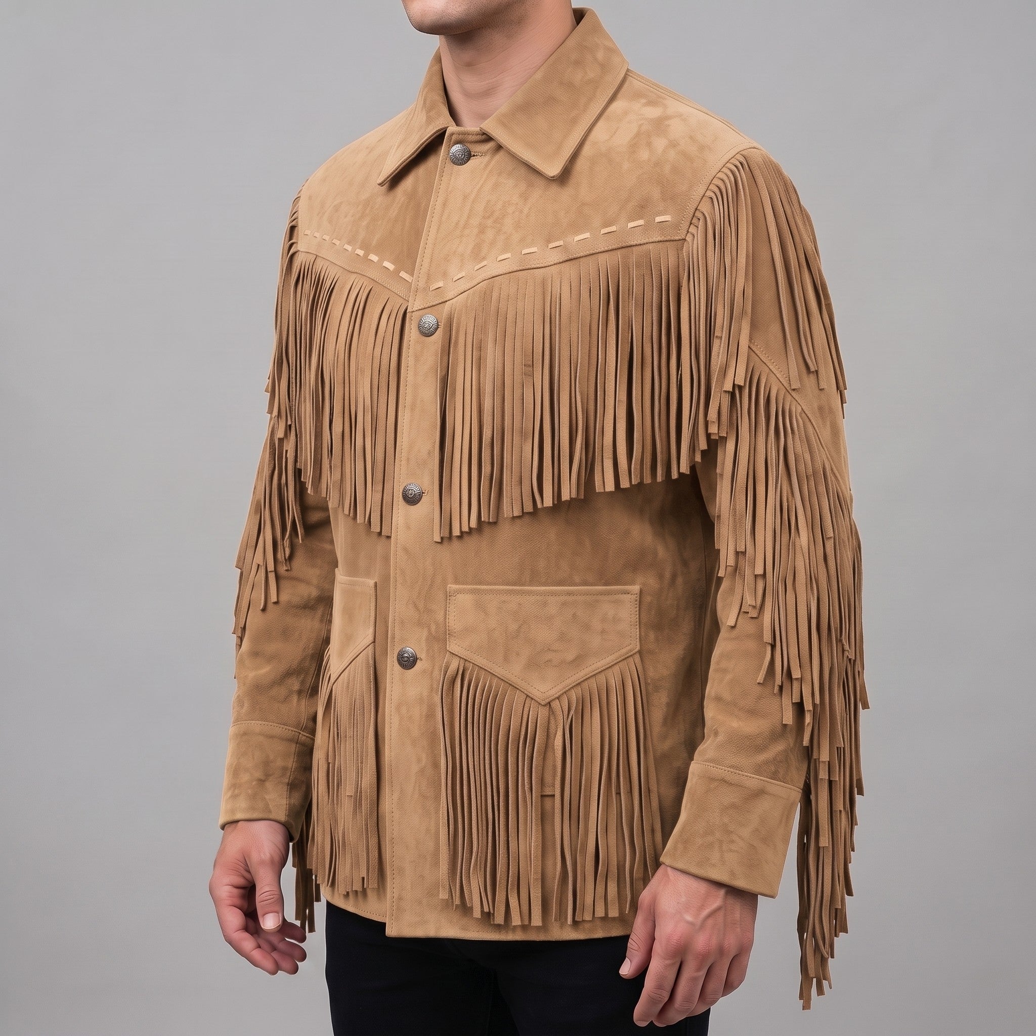Men's Tan Suede Western Jacket — Ewen