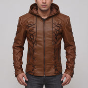 Men's Brown Hooded Leather Jacket — Bretherton