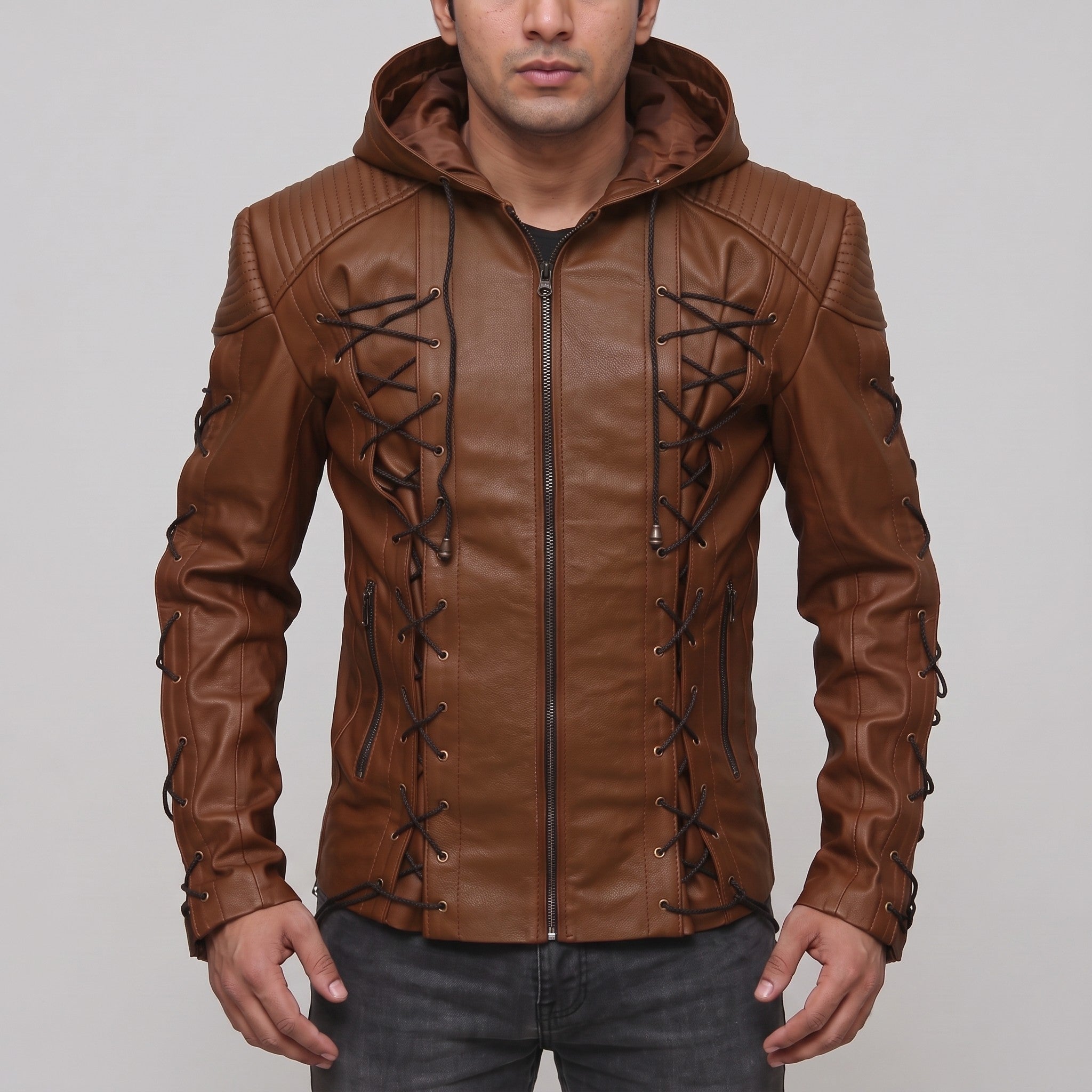 Men's Brown Hooded Leather Jacket — Bretherton