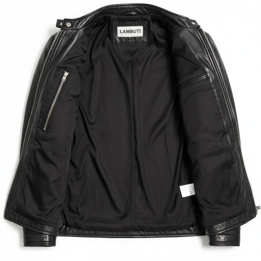 Men's Black Quilted Leather Cafe Racer Jacket — Ferrand