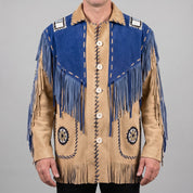 Men's Tan and Blue Fringed Suede Western Jacket — Eastham