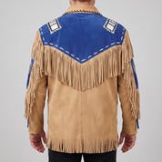 Men's Tan and Blue Fringed Suede Western Jacket — Eastham