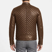 Men's Brown Quilted Leather Cafe Racer Jacket — Ferrand
