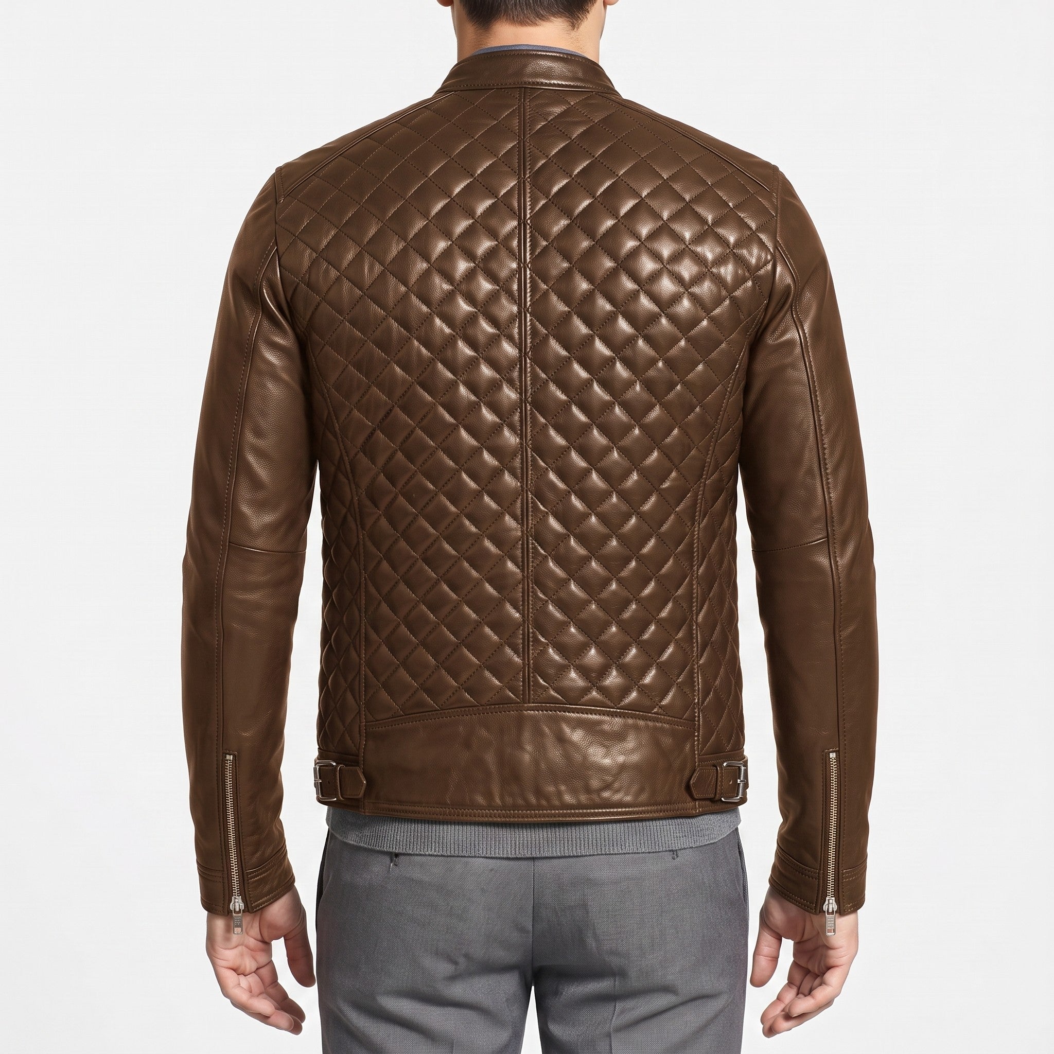 Men's Brown Quilted Leather Cafe Racer Jacket — Ferrand
