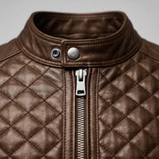 Men's Brown Quilted Leather Cafe Racer Jacket — Ferrand