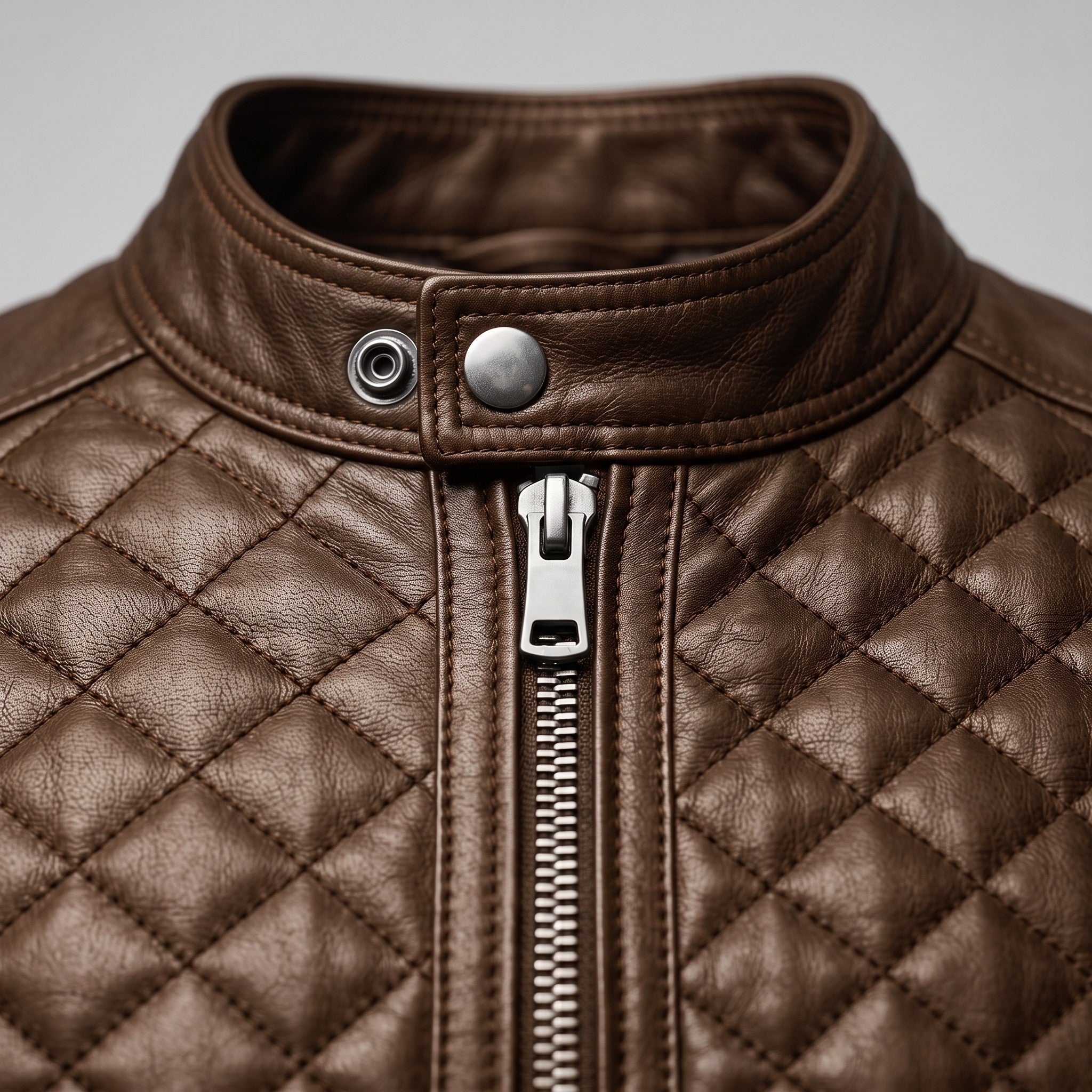 Men's Brown Quilted Leather Cafe Racer Jacket — Ferrand