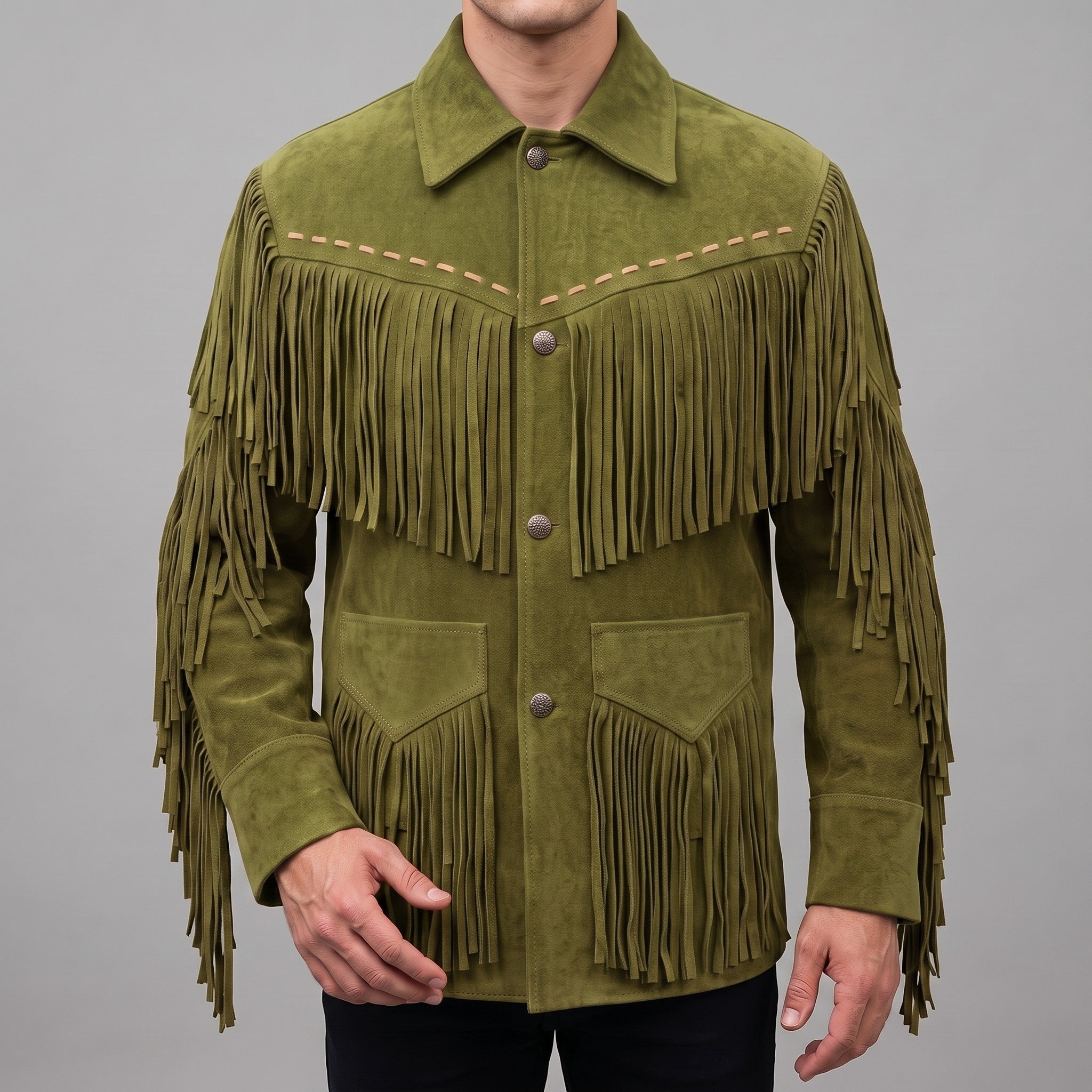 Men's Olive Green Suede Western Jacket — Ewen