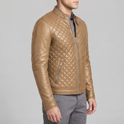 Men's Tan Quilted Leather Cafe Racer Jacket — Ferrand