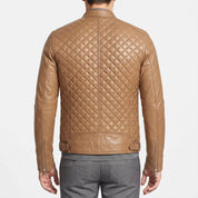 Men's Tan Quilted Leather Cafe Racer Jacket — Ferrand