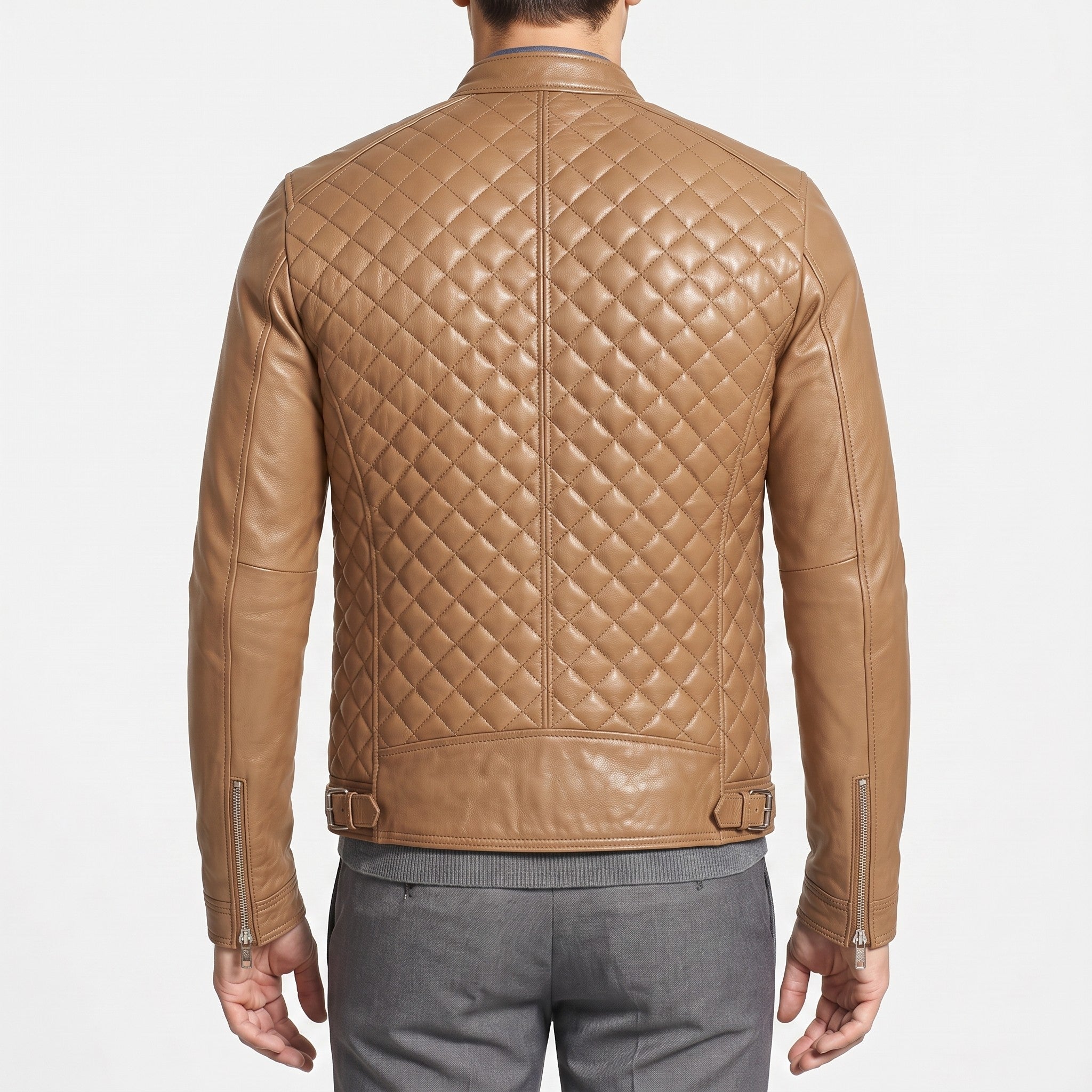 Men's Tan Quilted Leather Cafe Racer Jacket — Ferrand