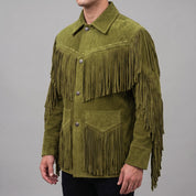 Men's Olive Green Suede Western Jacket — Ewen