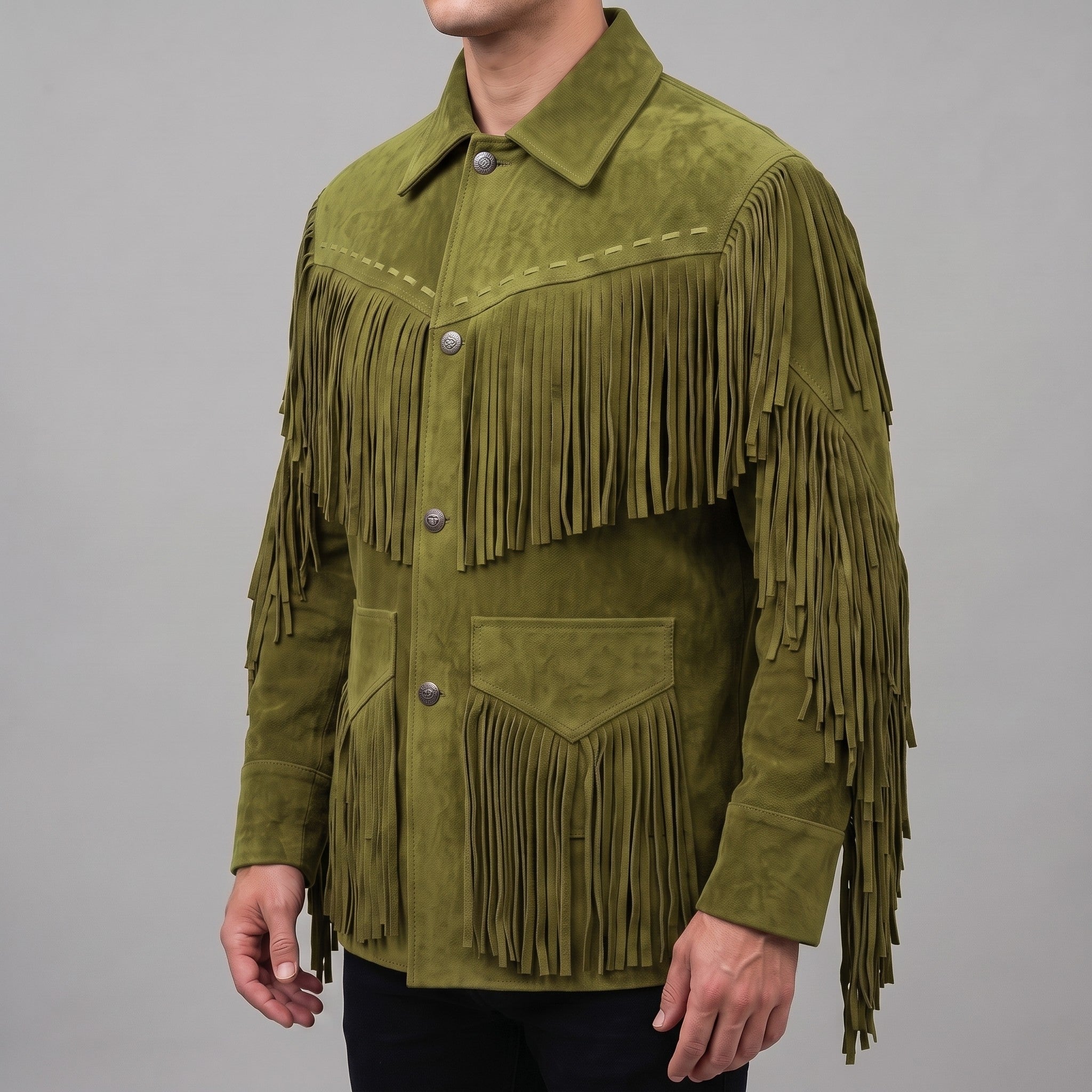 Men's Olive Green Suede Western Jacket — Ewen