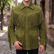 Men's Olive Green Suede Western Jacket — Ewen
