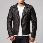 Men's Black Quilted Leather Biker Jacket — Berwick