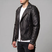 Men's Black Quilted Leather Biker Jacket — Berwick