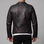 Men's Black Quilted Leather Biker Jacket — Berwick