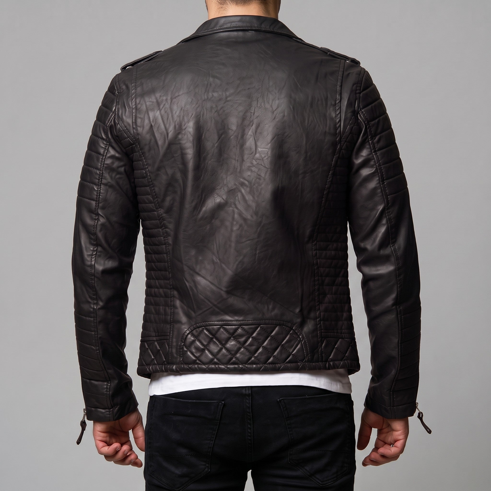 Men's Black Quilted Leather Biker Jacket — Berwick
