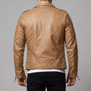 Men's Tan Quilted Leather Biker Jacket — Berwick