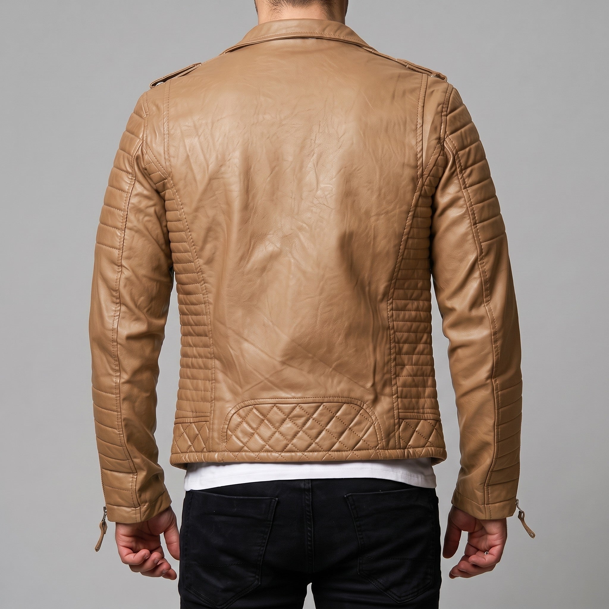 Men's Tan Quilted Leather Biker Jacket — Berwick