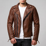 Men's Brown Quilted Leather Biker Jacket — Berwick
