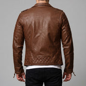 Men's Brown Quilted Leather Biker Jacket — Berwick