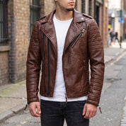Men's Brown Quilted Leather Biker Jacket — Berwick