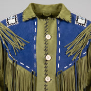Men's Olive Green and Blue Fringed Suede Western Jacket — Eastham