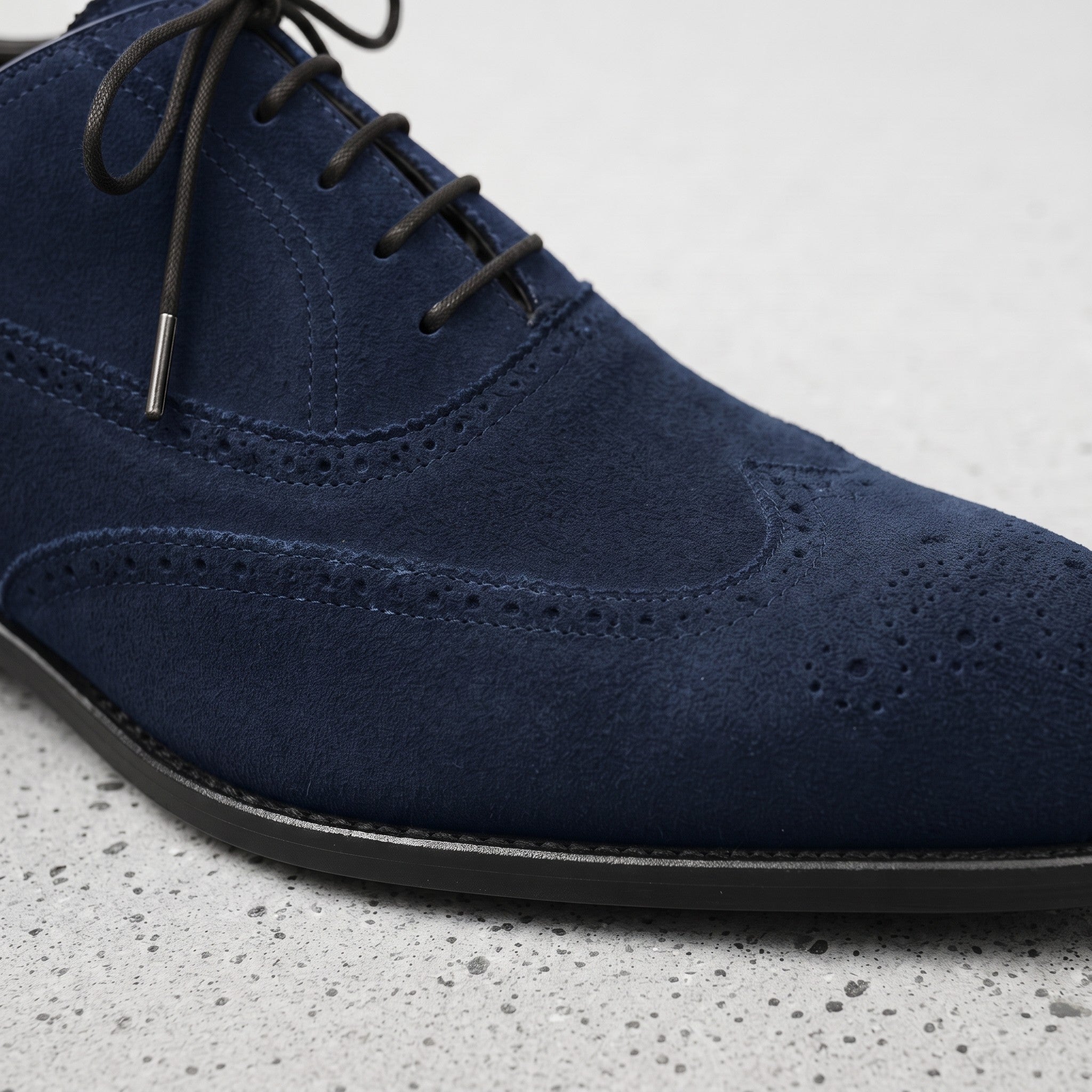 Men's Navy Blue Wingtip Suede Oxfords — Beckwith