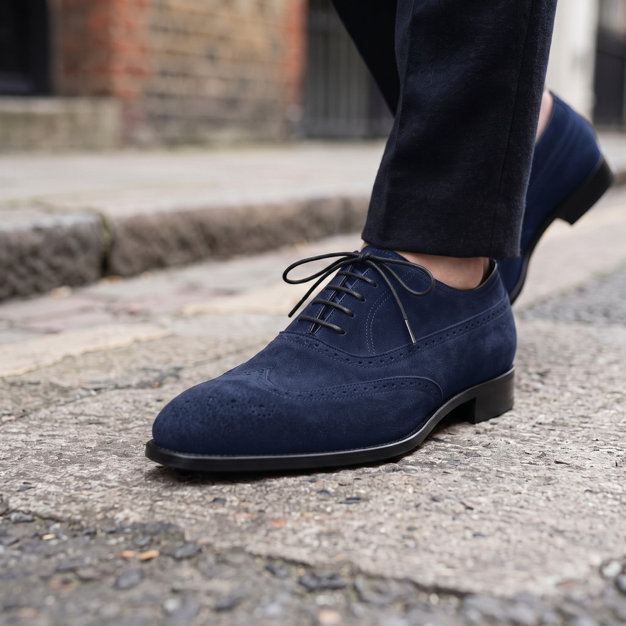 Men's Navy Blue Wingtip Suede Oxfords — Beckwith
