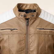 Men's Tan and White Quilted Leather Cafe Racer Jacket — Adbury