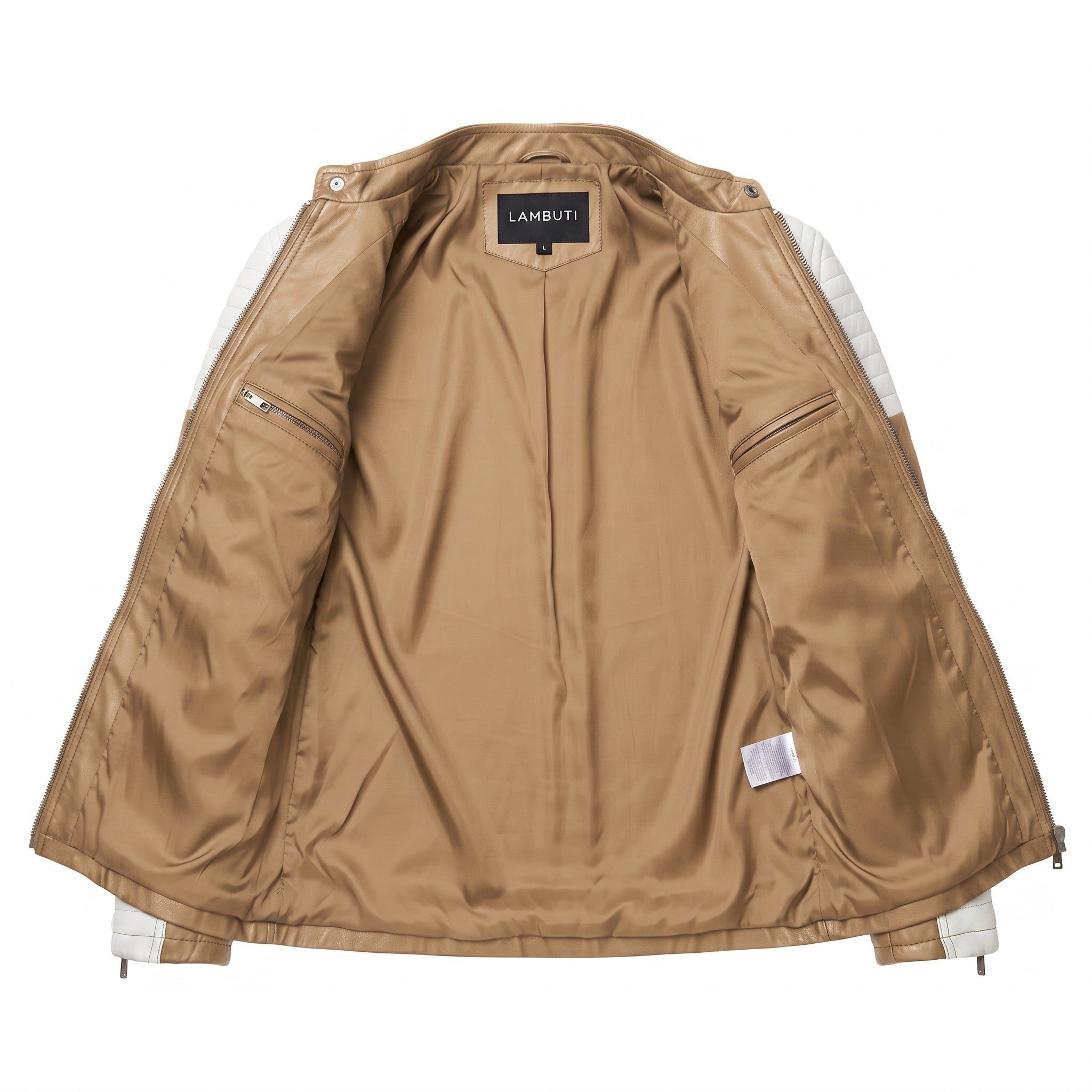Men's Tan and White Quilted Leather Cafe Racer Jacket — Adbury