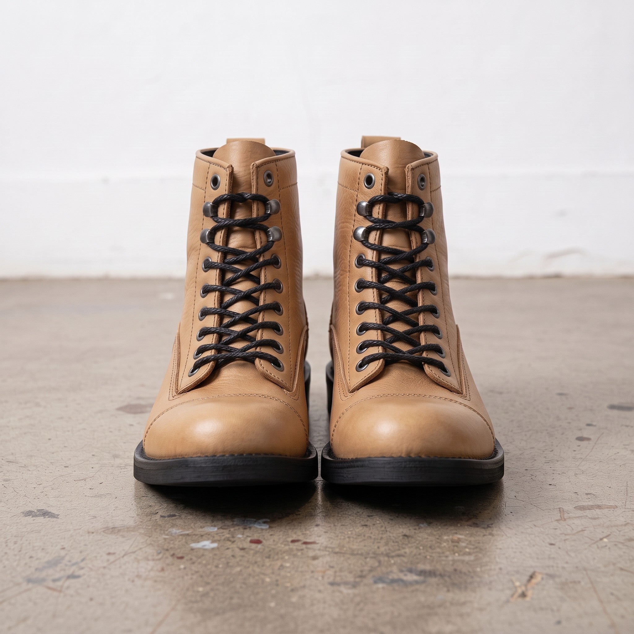 Men's Tan Plain-Toe Pebbled Leather Lace-Up Boots — Ledbury