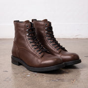 Men's Brown Plain-Toe Pebbled Leather Lace-Up Boots — Ledbury