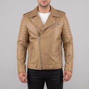 Men's Tan Leather Biker Jacket — Bridgend