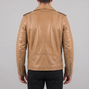 Men's Tan Leather Biker Jacket — Bridgend