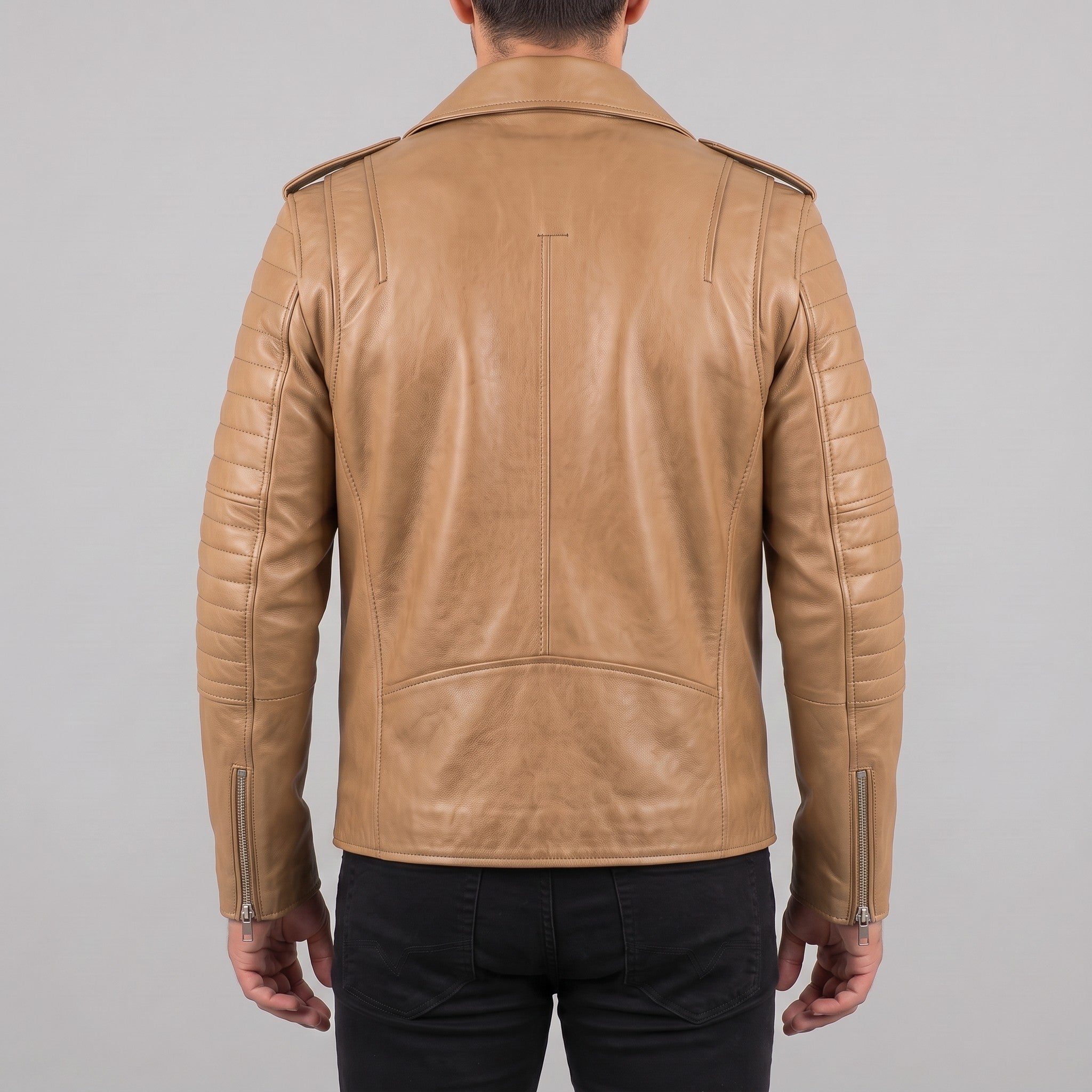 Men's Tan Leather Biker Jacket — Bridgend