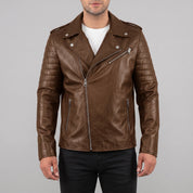 Men's Brown Leather Biker Jacket — Bridgend