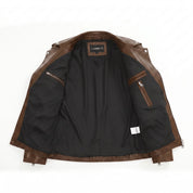 Men's Brown Leather Biker Jacket — Bridgend