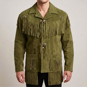 Men's Olive Green Fringed Suede Western Jacket — Crayford