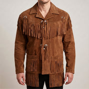 Men's Brown Fringed Suede Western Jacket — Crayford