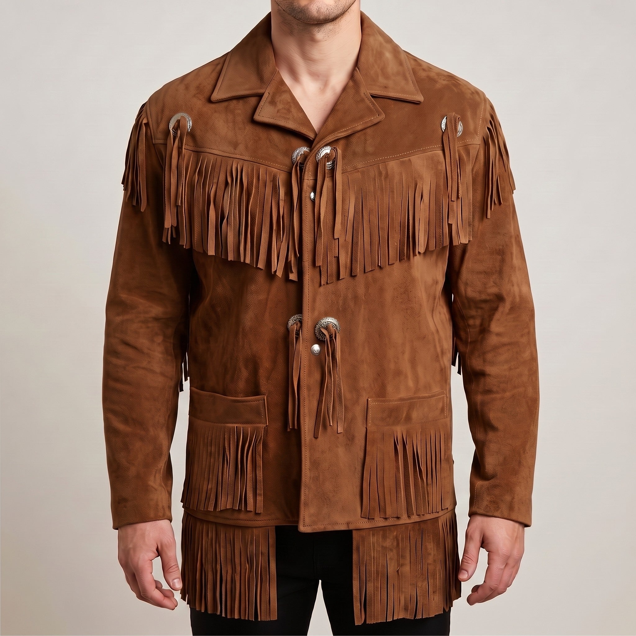 Men's Brown Fringed Suede Western Jacket — Crayford